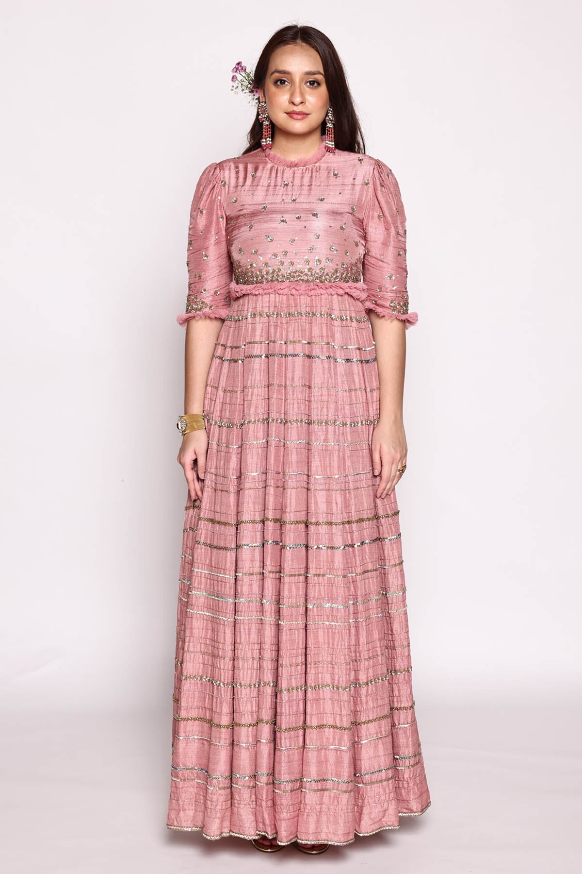 Mauve Close Neck Sequins Dress at ScrollnShops